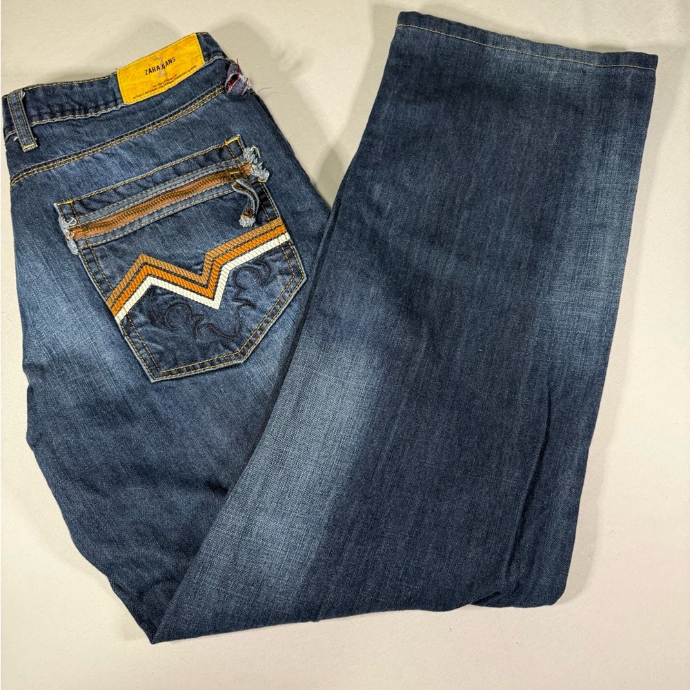 Zara Jeans Men’s 34x29 Y2K Embroidered Back Pocket Zipper Denim